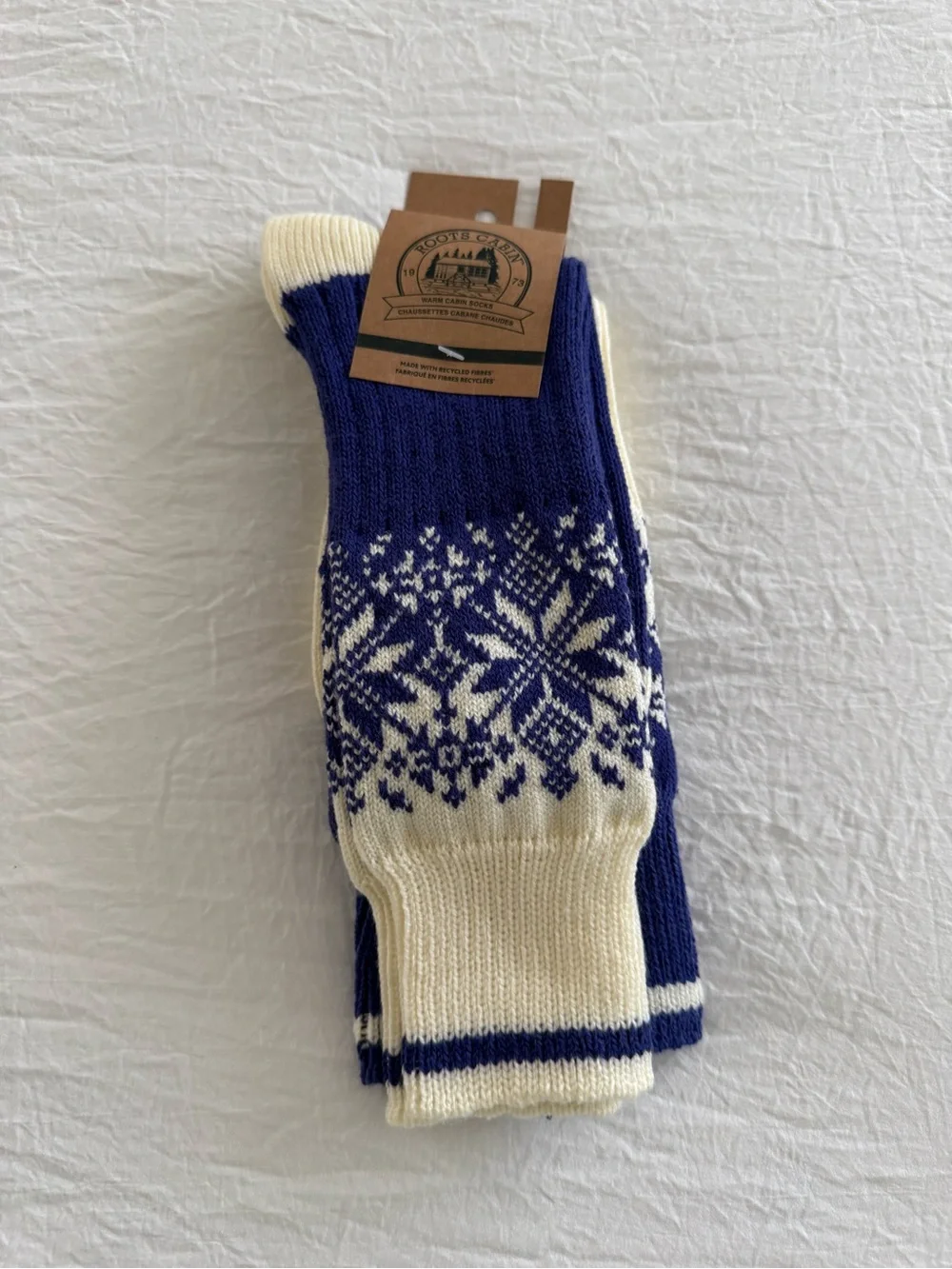 Roots Women’s 2 Pack Winter Cabin Socks in Blue & Cream